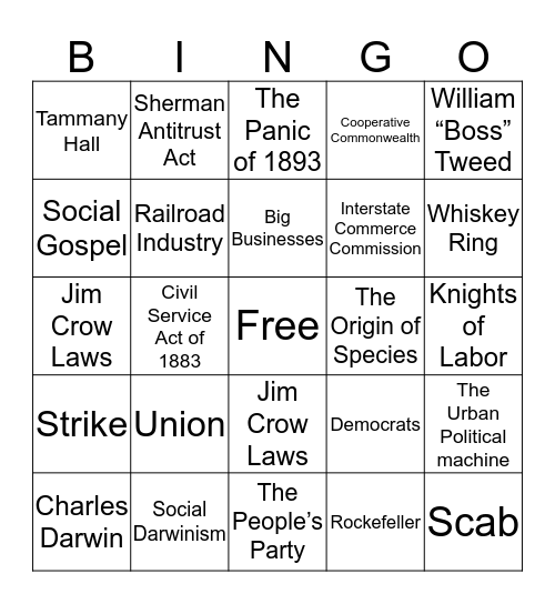 Gilded Age- Section 6 Bingo Card