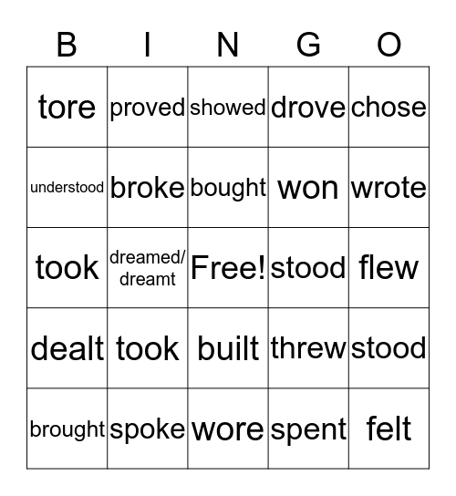Past Tense Verbs Bingo Card