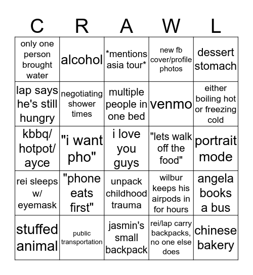 traveling with nyc crawl bingo Card