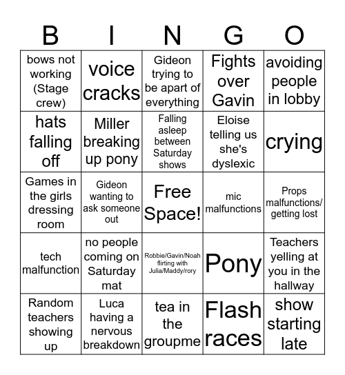 Shows Bingo Card
