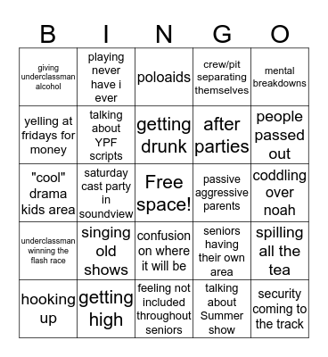 Cast Party Bingo Card