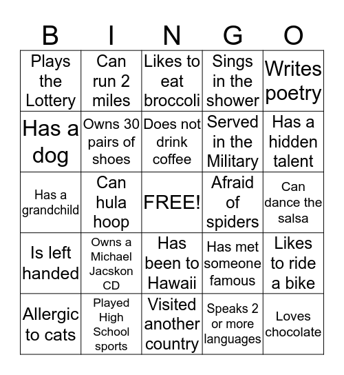 DCF ICE BREAKER BINGO Card