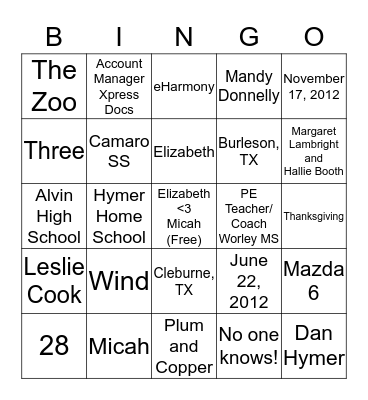 Elizabeth and Micah Bingo Card