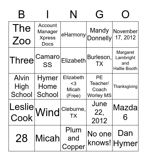 Elizabeth and Micah Bingo Card