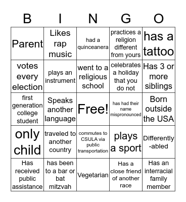 Untitled Bingo Card