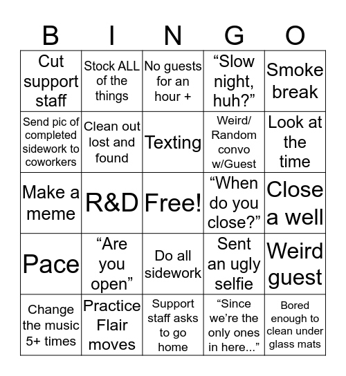 Slow Night Bingo  Bingo Card