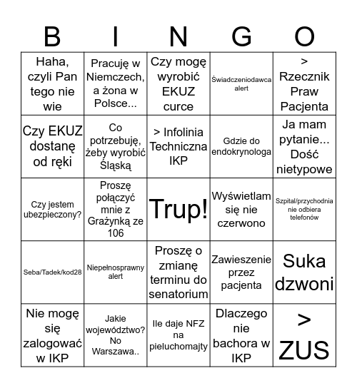 NFZ bingo  Bingo Card