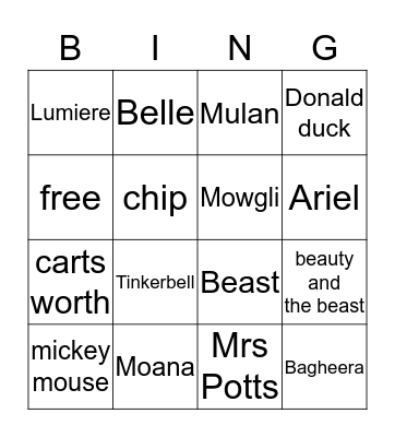 disney bingo Card