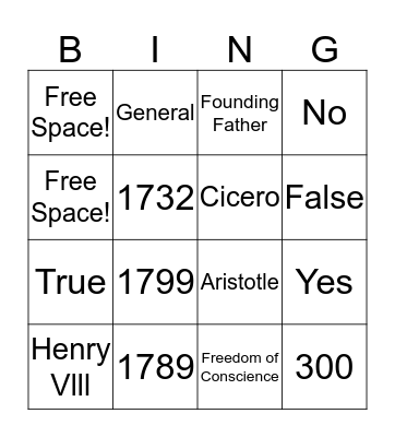 George Washington! Bingo Card