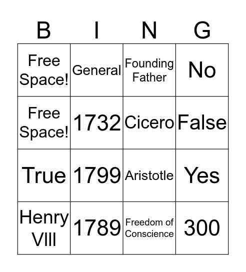 George Washington! Bingo Card