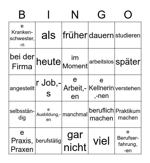 Arbeit und Beruf Bingo Card