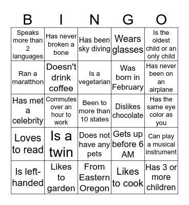 Ice Breaker Bingo! Bingo Card