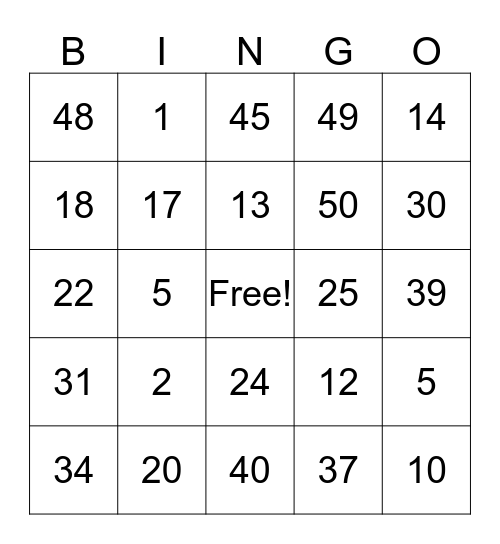 Chapter 4 Bingo Card