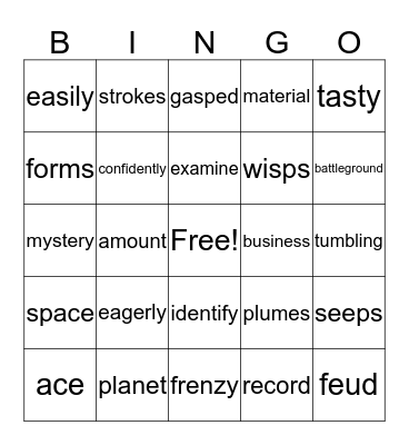 Vocabulary  Bingo Card