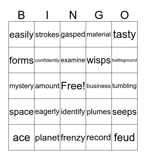 Vocabulary  Bingo Card