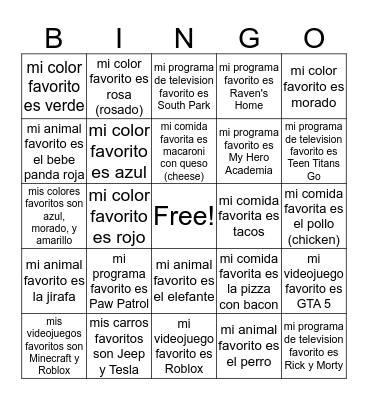 7-2 Favoritos 2019-2020 Bingo Card