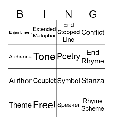 POETRY VOCABULARY  Bingo Card