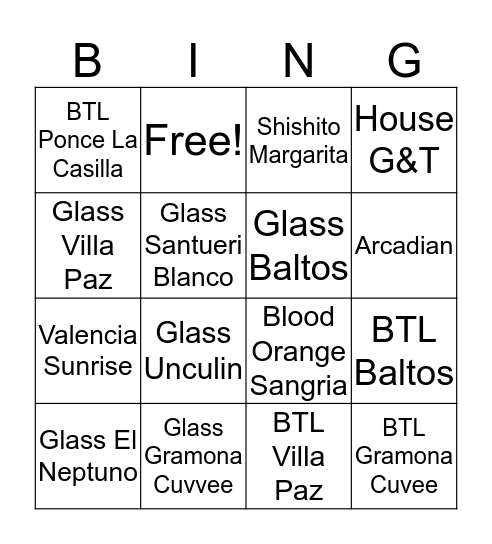 Bingo-$25MVD Full Board-Wine Bottle Bingo Card