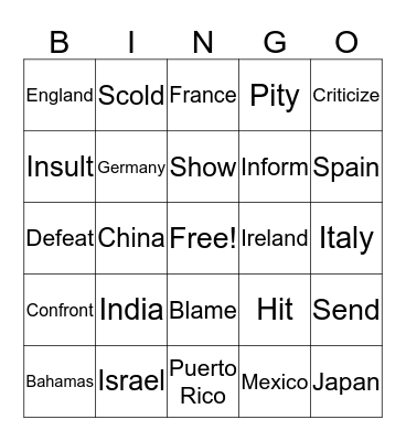 Vocab Practice Bingo Card