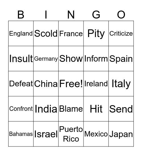 Vocab Practice Bingo Card