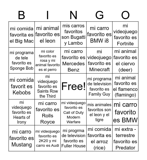 7-3 Favoritos 2019-2020 Bingo Card