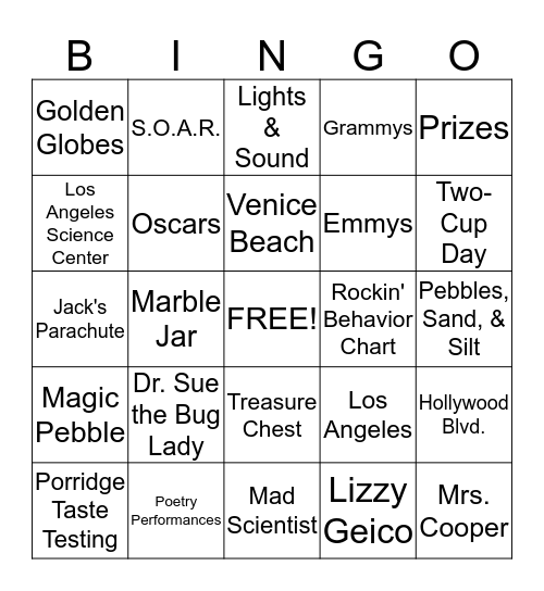 Second Grade, Room 15 Bingo Card