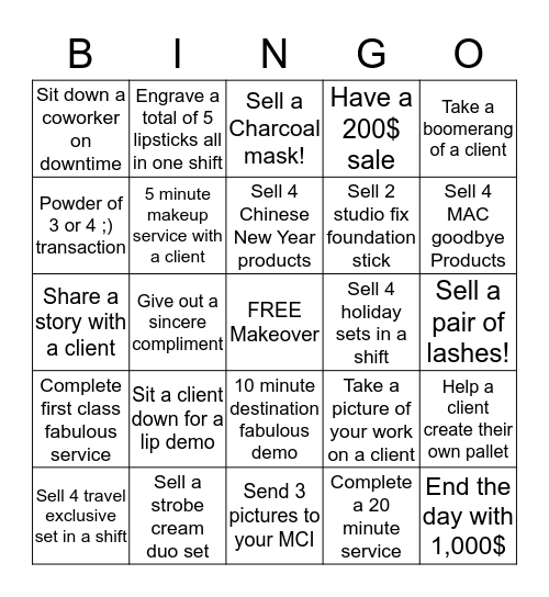 Makeup Bingo Card