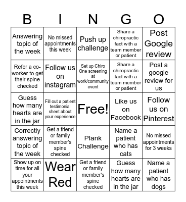 Chiro One Bingo Card