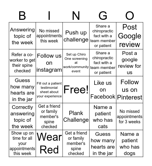 Chiro One Bingo Card