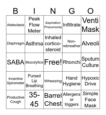 Respiratory Bingo Card