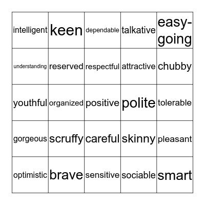 Adjectives Describing People Bingo Card