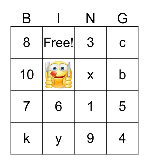 numbers and faces Bingo Card