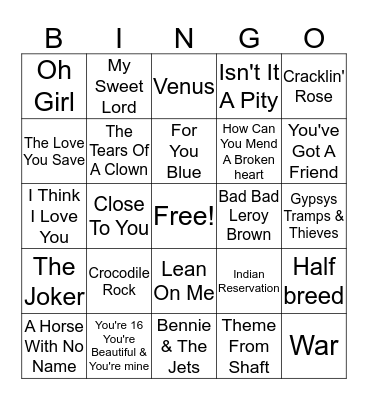 70's #1's Bingo Card
