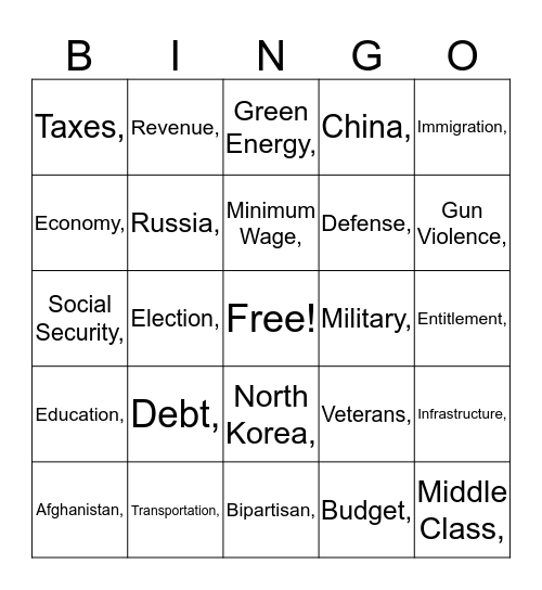 STATE F THE UNION 2020 Bingo Card