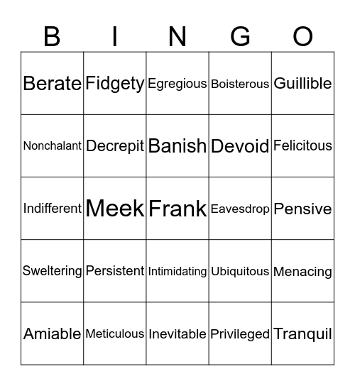 Advanced Vocabulary  Bingo Card