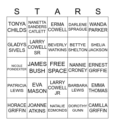 SENIOR STARS BINGO Card