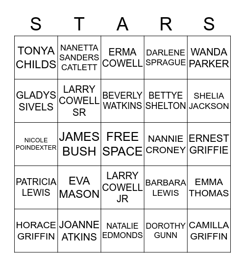 SENIOR STARS BINGO Card