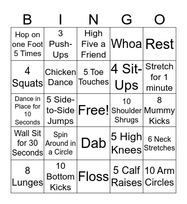 Fitness Bingo Card