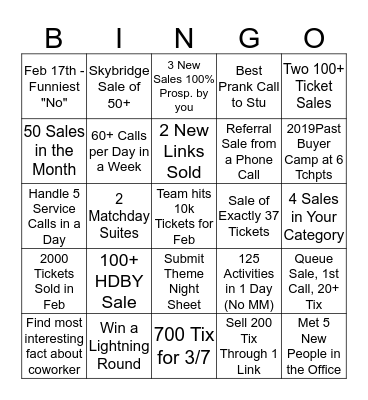 February ATLUTD Group Sales Bingo Card
