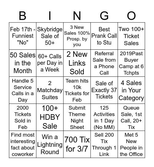 February ATLUTD Group Sales Bingo Card