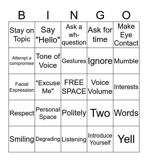 COMMUNICATION BINGO Card