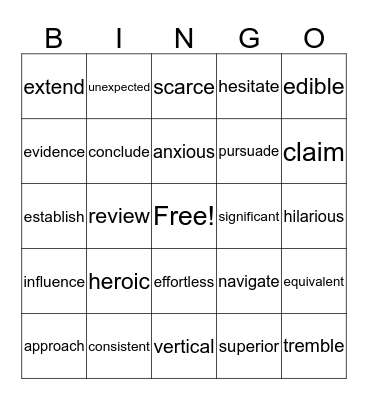 Vocabulary Bingo Card