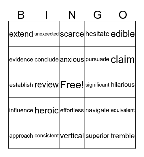 Vocabulary Bingo Card