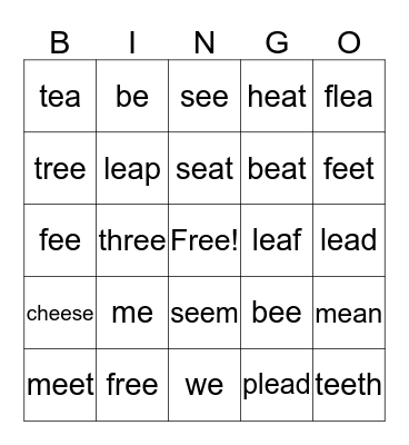 Long E Bingo Card