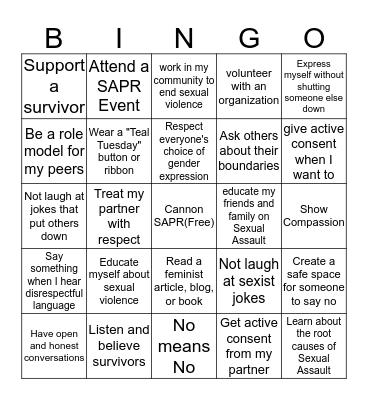 Sexual Assault Awareness Month  Bingo Card