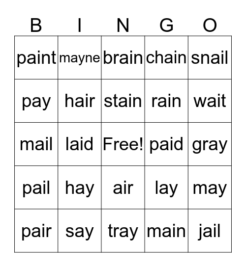 Lesson 2  Bingo Card