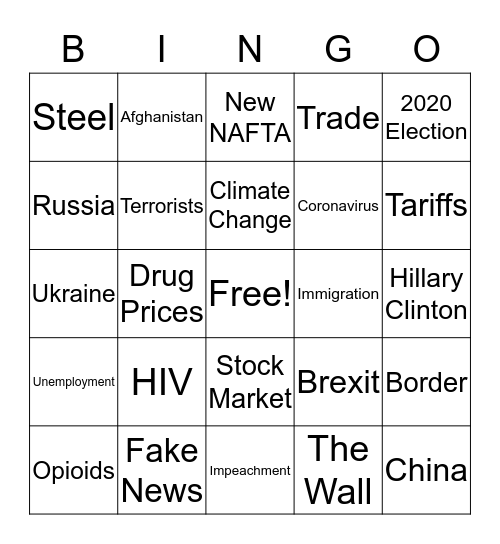 State of the Union Bingo Card