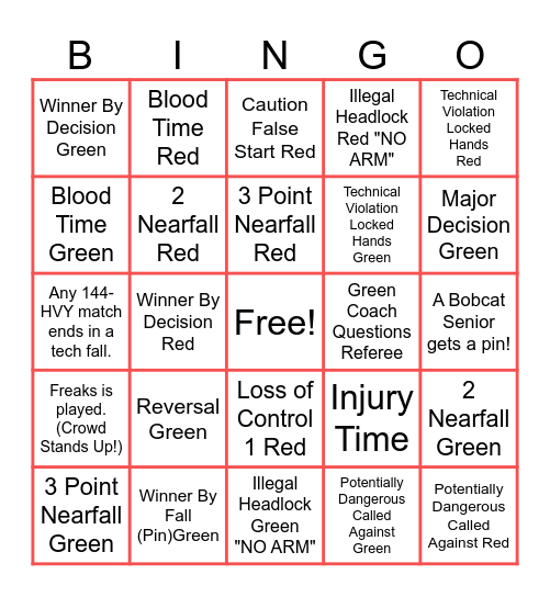 Bobcat Wrestling  Senior Night 2026 Bingo Card