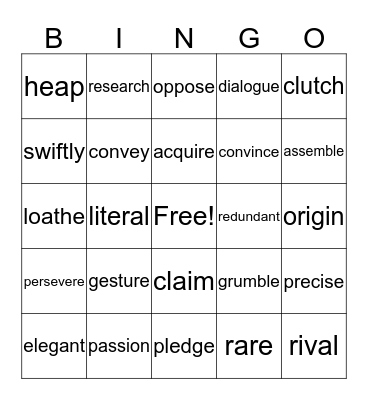 Vocabulary Bingo Card