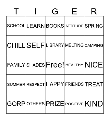 Tiger Pride Family Bingo Card